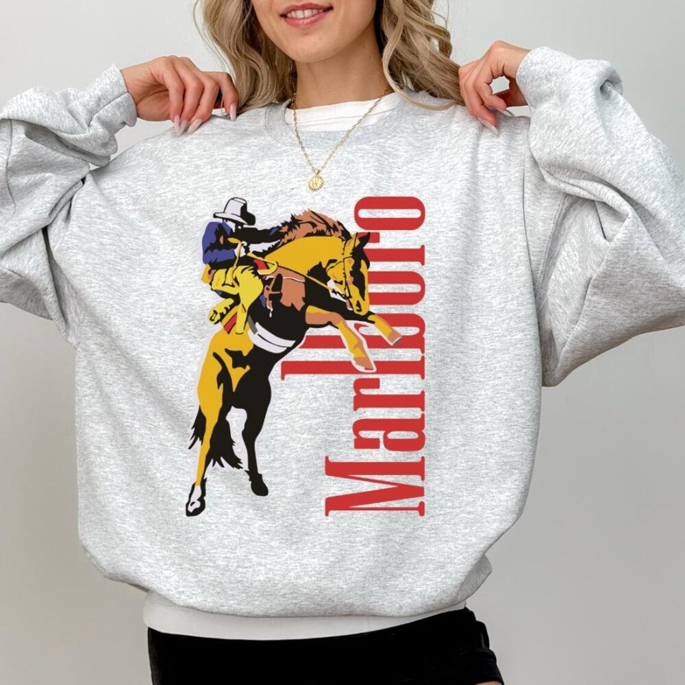 Marlboro Vintage Cowboy Crewneck Sweatshirt Western Rodeo Style Unisex Fit